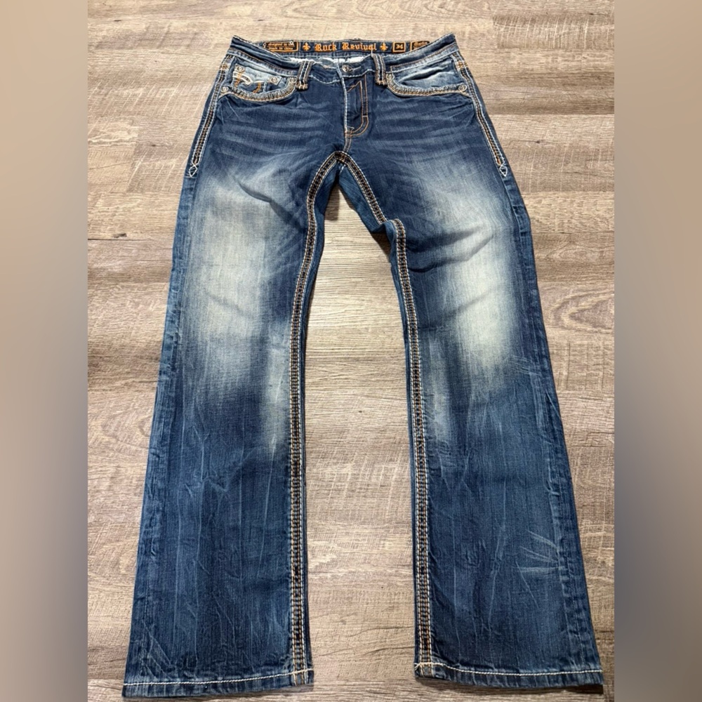 Rock Revival Men's Faded Blue Straight Jeans